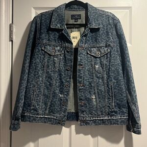 NEW Lucky Brand Trucker Denium Jacket XL cheetah animal distressed